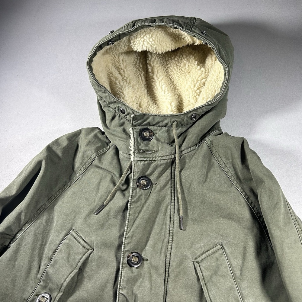 Abercrombie & Fitch Sherpa Lined Military Parka Olive Green Hooded Mens M - Picture 2 of 11
